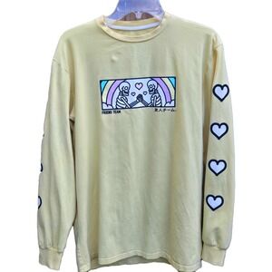 Cool Shirtz Friend Team Long Sleeve Graphic Tee Yellow Skeleton Hearts Medium